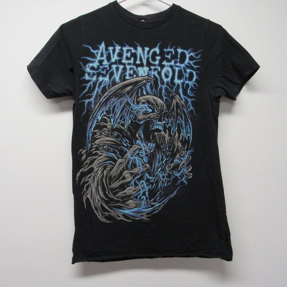 Avenged Sevenfold THRASHED Asian Tour T-Shirt sz S Black 2 Sided Bay Island 🔥